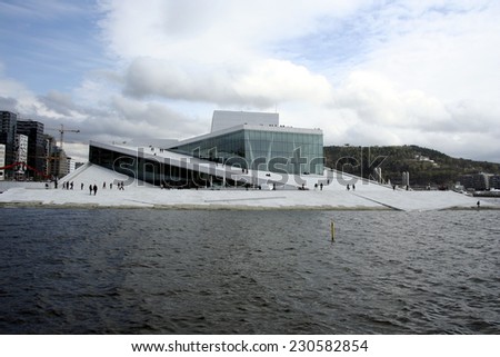 OSLO, NORWAY-11 MAY 2013 - National Opera House in Oslo, Norway. The only opera house in the world where the public are allowed total access to walk on the roof of the structure.