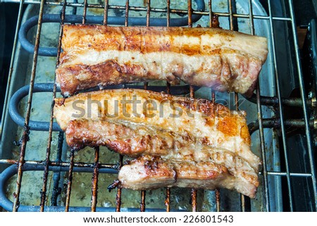 Flames Grilling a Steak on the BBQ. Grilled Meat Preparing. Grill Beef Steak Barbeque. Barbecue outdoor. Barbecued Fillet