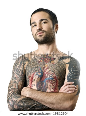 cool guy tattoos. stock photo : guy with a