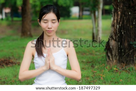 women yoga in the garden
