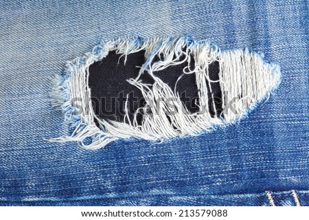 Blue denim jeans in bright color in the scene present the old denim look and old damaging fabric that shown detail of texture background