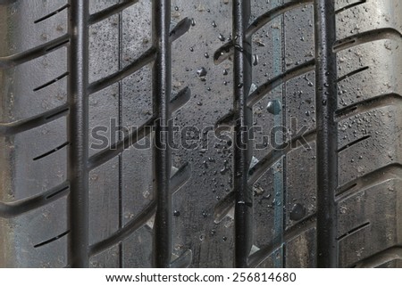 Car tire surface texture with water drop represent the car equipment