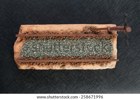 Model railway track scratch built on rusty look on railway with diorama on the black color leather background represent the model making concept idea related.