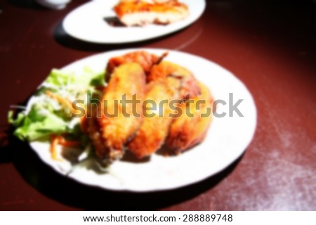 Blurry focus of food on the food table scene represent the food background concept related idea.