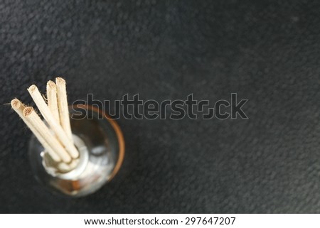 Aroma bottle with wood stick represent the aroma therapy equipment material.