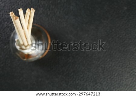 Aroma bottle with wood stick represent the aroma therapy equipment material.