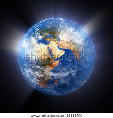 earth,globe,light,rays