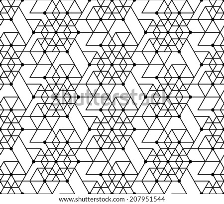 Black and white geometric seamless pattern with line, hexagon, triangle and circle, eps10, vector.