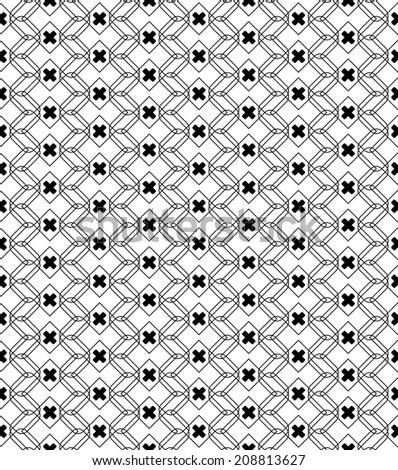 Black and white geometric seamless pattern with line and round corner rectangle, eps10, vector.