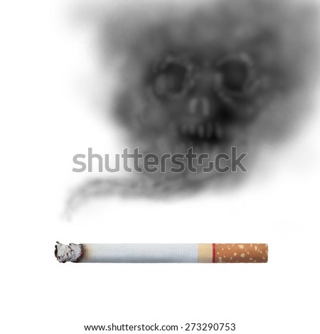 Burning cigarettes with skull smoke. Smoking is injurious to health concept.