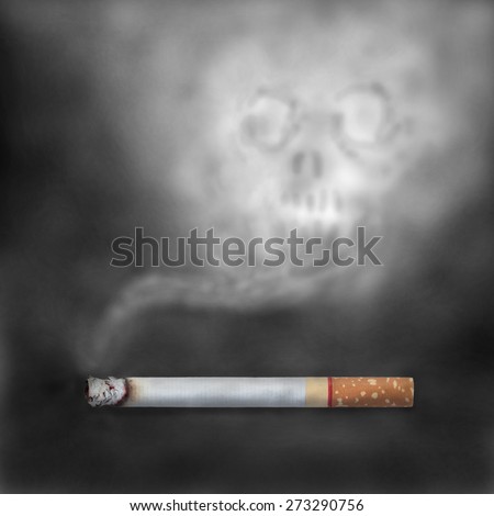 Burning cigarettes with skull smoke. Smoking is injurious to health concept.