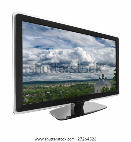 wide screen tv display with landscape isolated on white
