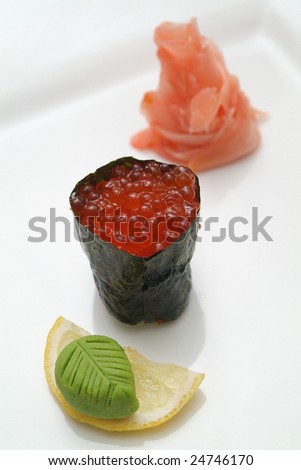 Traditional the Japanese meal sushi on a white background