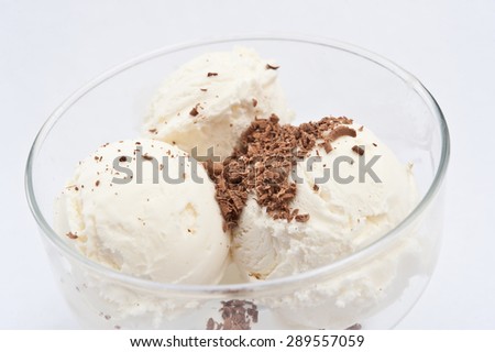 white ice cream with grated chocolate