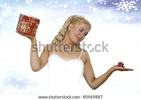 Beutiful girl guessing wich gift is better