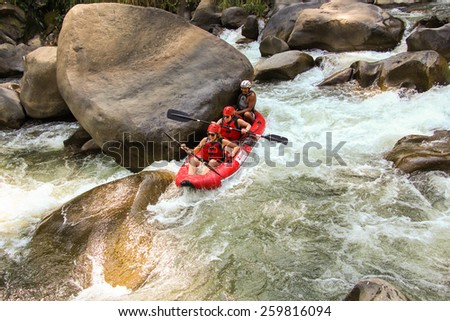 CHIANG MAI, THAILAND - FEBRUARY 17 : White water rafting on the rapids of river Maetang on FEBRUARY 17, 2015 in Chiang Mai, Thailand.  Maetang river is one of the most dangerous rivers of Thailand.