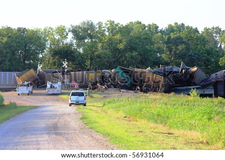 SILVERLAKE, KS - JULY 10: massive train derailment on the Soldier Creek bridge that happened around 6:00pm spilling thousands of tons of coal into the creek on July 10, 2010 in Silverlake, KS.