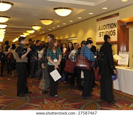 NEW YORK-MARCH 29: Actors line up in queue for auditions at the ShowBiz Expo at the Hilton Hotel March 29, 2009.