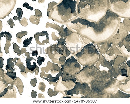 Black and White Leopard Seamless Pattern. Watercolor Hand Drawn Cheetah Print.  Wild Skin Exotic Texture. Geometric Fur background. Leopard and Jaguar Leather. Watercolour Hand Painted Skin Pattern.