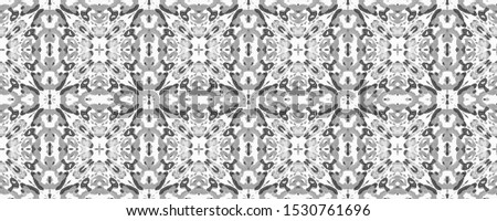 Ikat Horizontal Texture. Fun Symmetric Border Rapport. Geometric Ethnic Seamless Pattern Watercolor Hand Drawn Batik. Psychedelic Folk Background. Allover Ethnic Swimwear Design Greyscale
