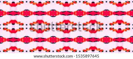 Fun Symmetric Border Rapport. Geometric Ethnic Seamless Pattern Watercolor Hand Drawn Batik. Psychedelic Folk Background. Allover Ethnic Swimwear Design Coral Red Ikat Horizontal Texture.