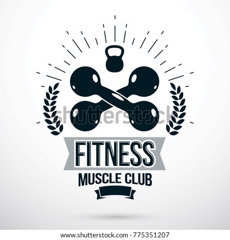 Vector barbell fitness equipment, bodybuilding and fitness sport emblem