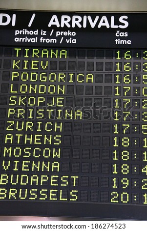 Arrival-departure board on an airport