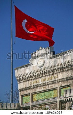 University and turkish flag in Istanbul