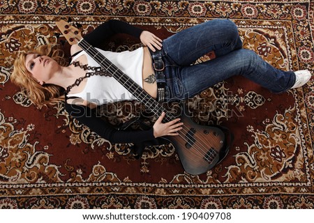 Woman and guitar music background