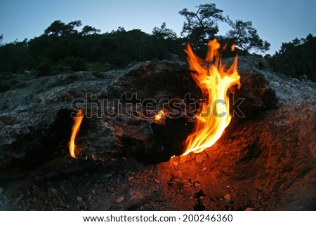 Eternal natural spontaneous flames in Olympos National Park, Turkey