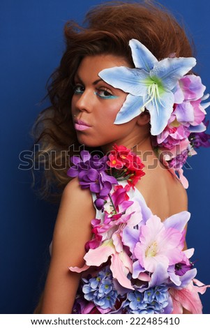 Beautiful lady with flower dress