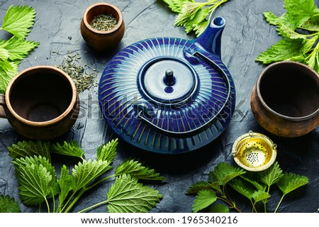 Herbal tea with nettle leaves.Healthy green tea.Herbal medicine,homeopathy