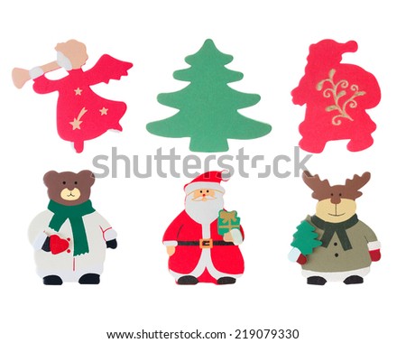 Set of Christmas, flat, colored, wooden figures