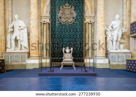 STOCKHOLM, SWEDEN - May 01, 2015: Royal throne at the Hall of State in Royal Palace