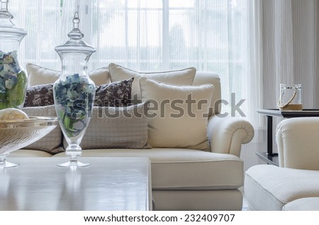 luxury earth tone color sofa in living room at home