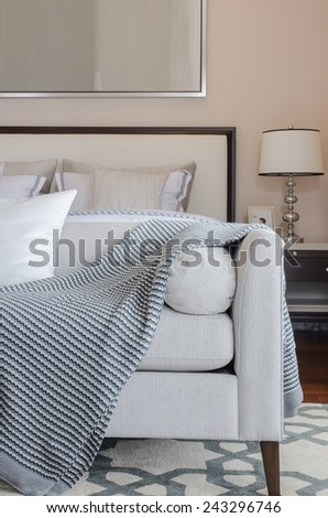 luxury grey sofa on carpet in luxury bedroom at home