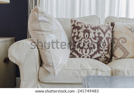 beige color sofa and pillows in living room at home