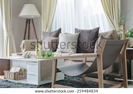 modern living room with sofa and white lamp at home