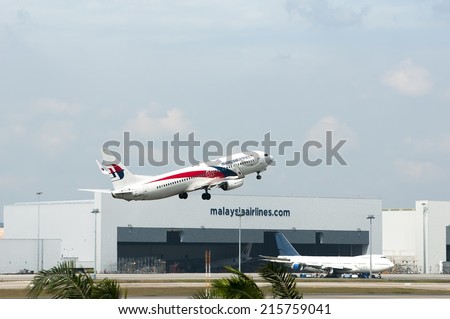 SEPANG, MALAYSIA - AUGT 4: Boeing 737-8H6(WL) registered with number 9M-MSJ owned by Malaysia Airlines (MAS) take off at Kuala Lumpur International Air Port, Sepang, Malaysia on August 4, 2014.