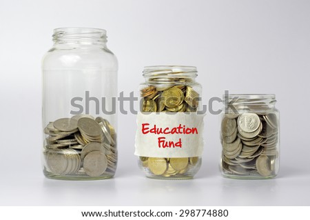 Three different size of jars with Education fund text - Financial Concept