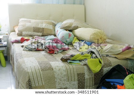 Close up view of Messy Bedroom
