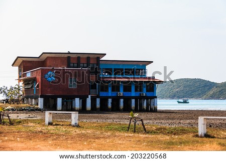SATTAHIP CHONBURI ,THAILAND - MARCH 26, 2014: Seafood Restaurant exterior at Naval Rating School . Seafood is a casual dining restaurant near sea owned by Naval Rating School Restaurant board.