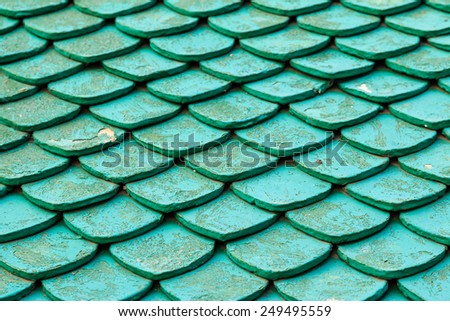 Close up Old green roof tiles