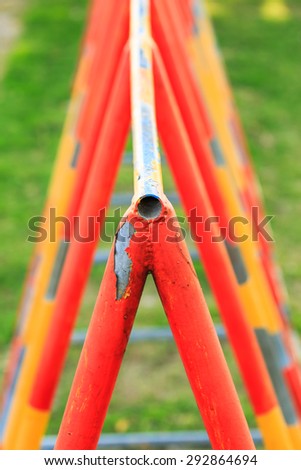 colorful chin up bar and pull up bar, close up in the park