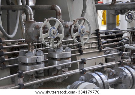 Valve control in turbine skid. Many valve set for control production process and control by human, close and open function by worker or operator.