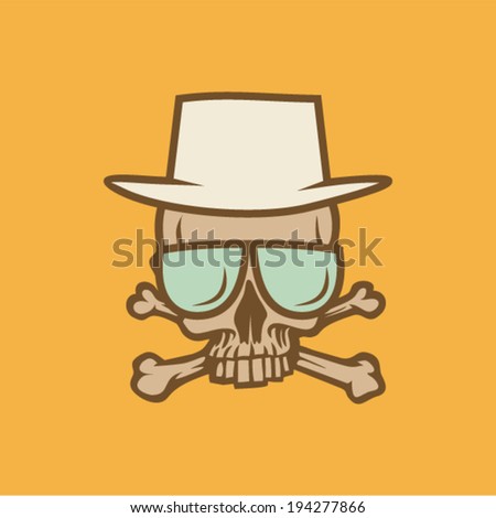 Skull with hat and sunglasses and crossbones Skull with hat and sunglasses and crossbones