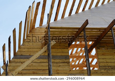 Construction of the wooden house close up