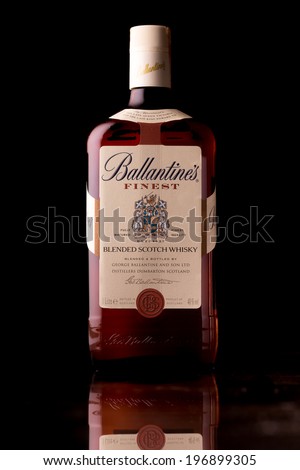 Belek, Turkey - June 3, 2014: Photo of a Ballantine\'s Blended Scotch Whisky. The world\'s second highest selling Scotch, it has historically been strong in Southern Europe with a heritage from 1827.