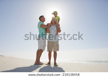 Multi-generation men on sunny beach