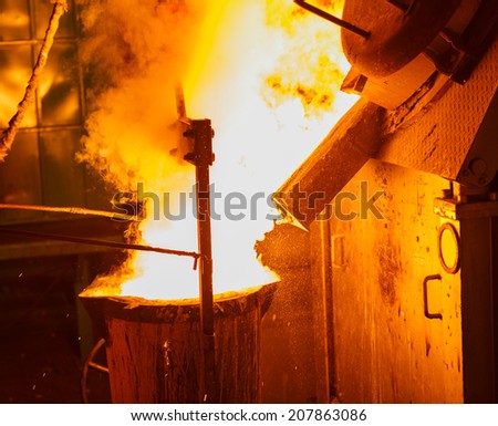 Iron melting furnace at high temperature